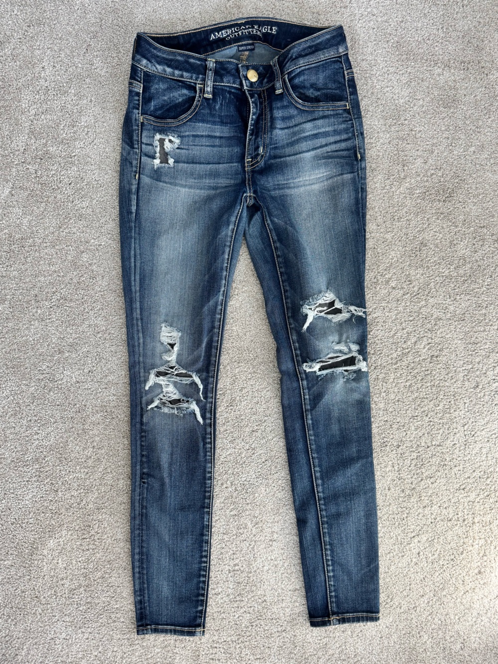 American Eagle Outfitters Women's Ripped Dark Blue Skinny Jeans Jegging 4